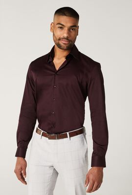 Mens Dark Burgundy Long Sleeve Dress Shirt